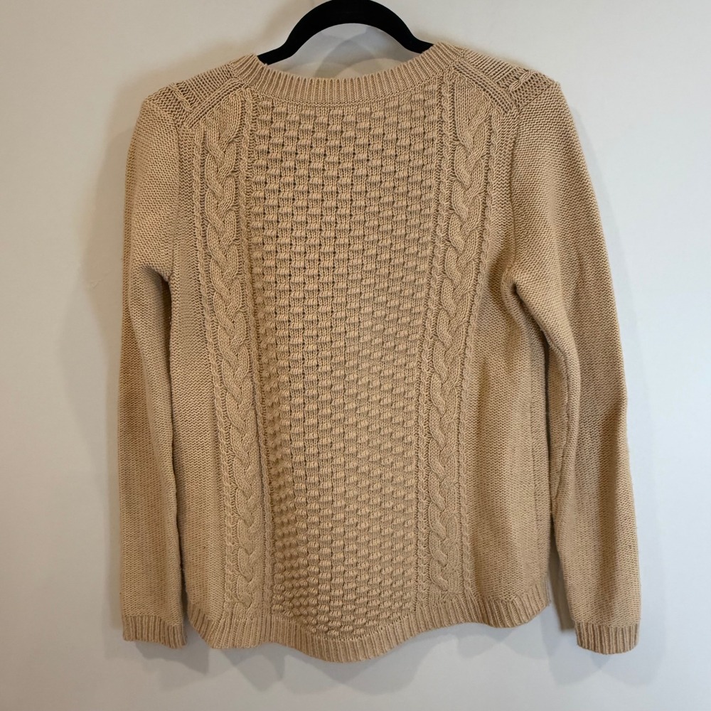 J. Crew Cable Knit Sweater Tan Beige Crew Neck Long Sleeve Size S - Picture 2 of 5